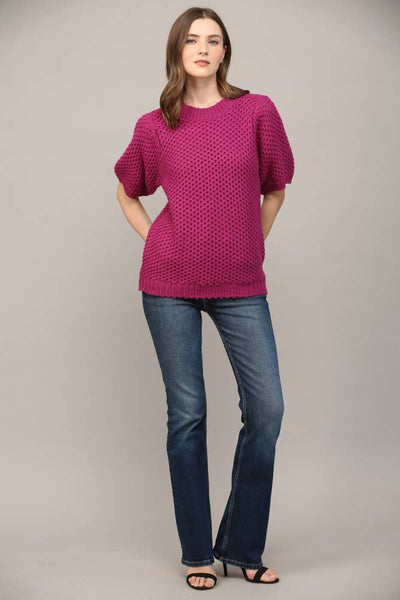Berry Balloon Sleeve Sweater