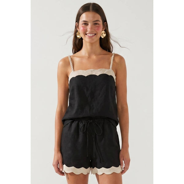 Naked Zebra - Scallop Trim Linen Tank Top: Rustic Orange / S
