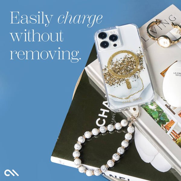 Case-Mate - Beaded White Marble Phone Charm Wristlet