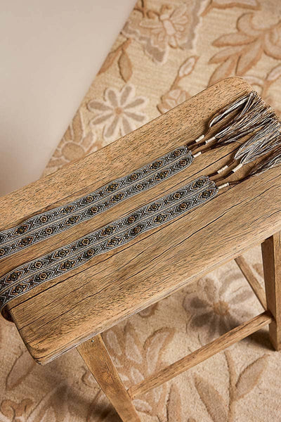 Antique-Inspired Chocolate Pattern Tassel Belt