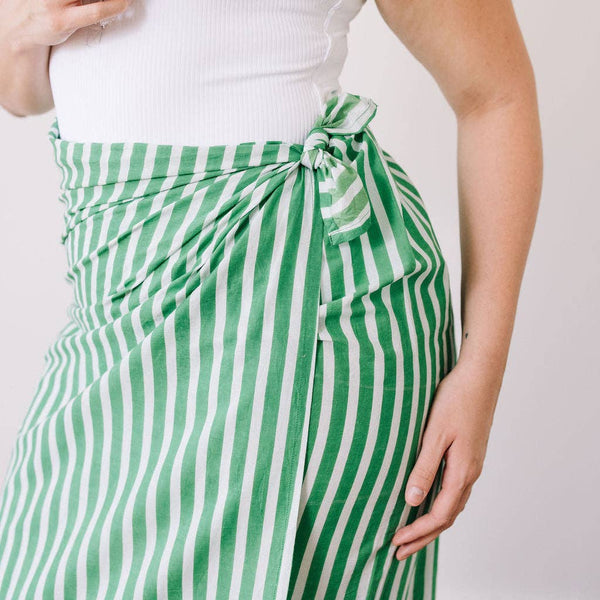 Sunshine Tienda-Green and White Stripe Vienna Sarong