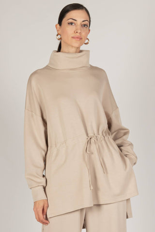 Butter Modal Mock Neck/Waist Tie Top in Taupe