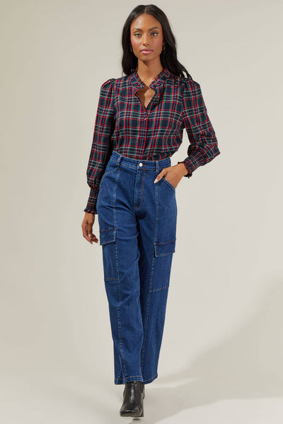 Miley Plaid Navy Top