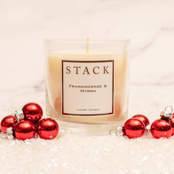 STACK The Fragrance of Gratitude - Frankincense & Myrrh Candle - Christmas Decor - Long Burning