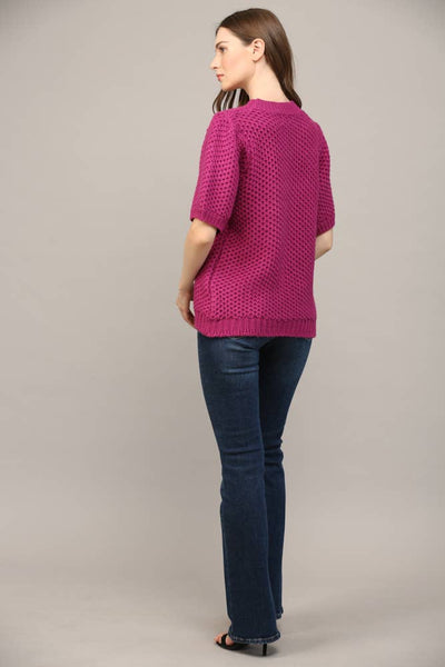 Berry Balloon Sleeve Sweater