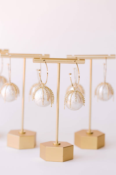 Diamond Fringe Holiday Pearl Hoop Earrings