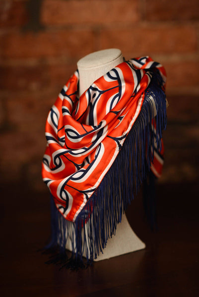 Game Day Fringe Scarf: Orange and Navy