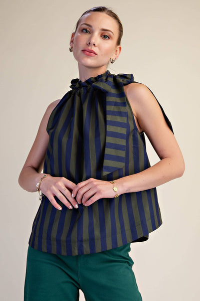 Olivia Ruffle Neck Charcoal/Navy