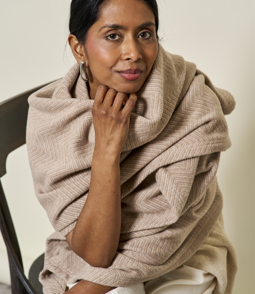 Bayside Herringbone Shawl - Wheat