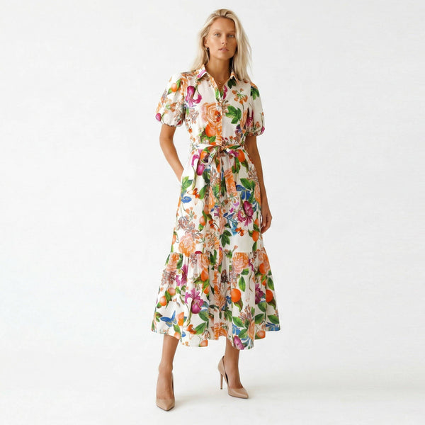 Tangerine Bloom Shirt Dress