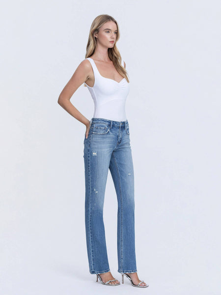 Mid Rise Straight Leg Jeans