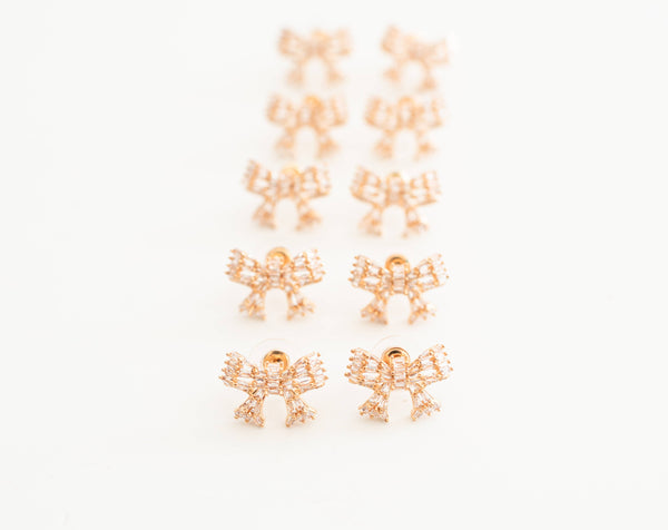 Gold Mini Sparkler Bow Earrings