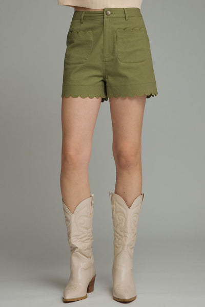 Olive Scalloped Shorts