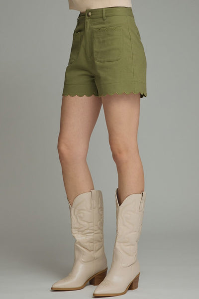 Olive Scalloped Shorts