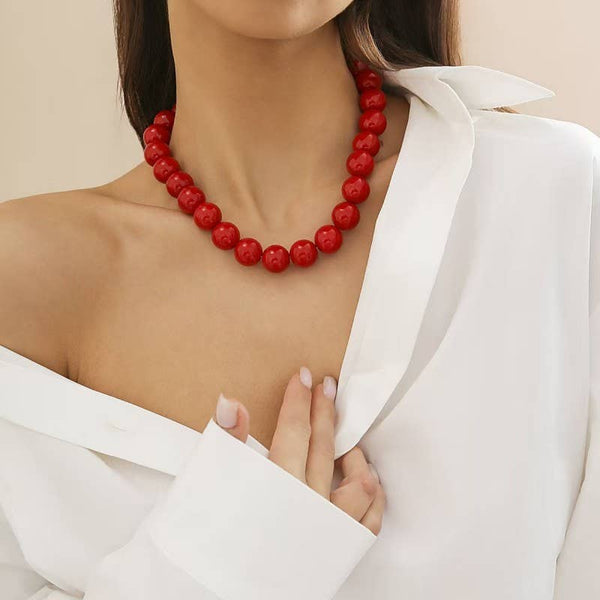 Red Boho Beaded Necklace