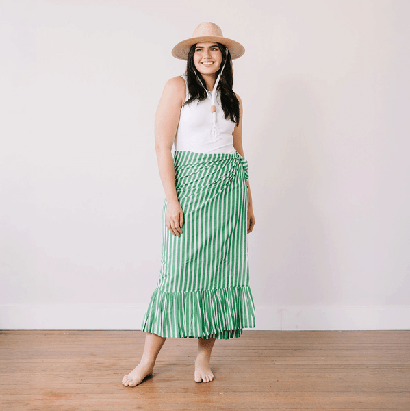 Sunshine Tienda-Green and White Stripe Vienna Sarong