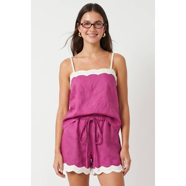 Naked Zebra - Scallop Trim Linen Tank Top: Rustic Orange / S