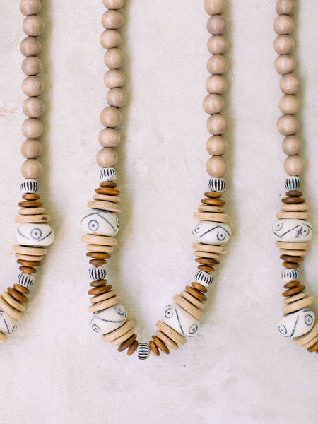 The Sloane, Tan Wood Beaded Necklace
