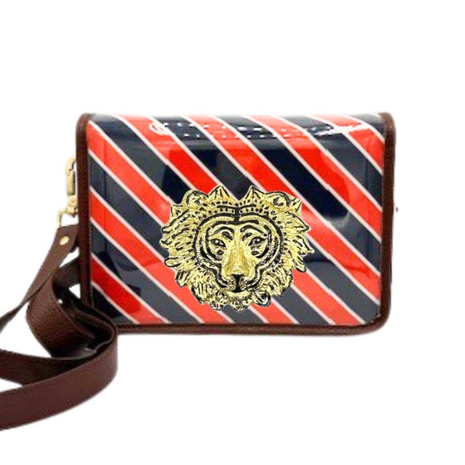 Garland Bags - Orange/Navy Stripe Clear Gameday Stadium Bag w/ Gold Tiger