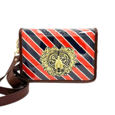 Garland Bags - Orange/Navy Stripe Clear Gameday Stadium Bag w/ Gold Tiger