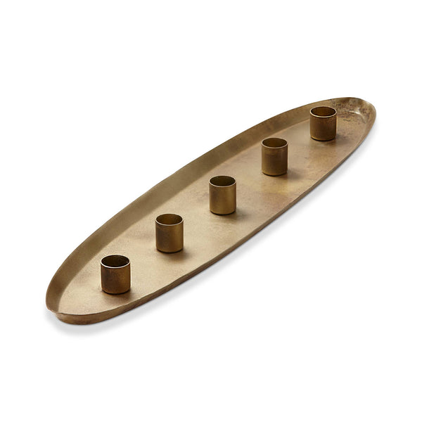 Cinco Taper Candle Holder Tray - Antique Brass