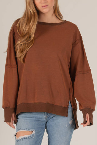 French Terry Long Sleeve Top: Chocolate