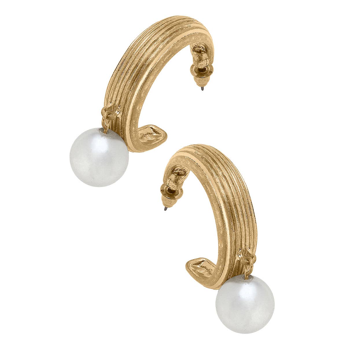 Margo Pearl Hoop Earrings in Worn Gold & Ivory