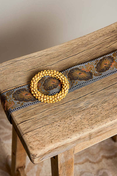 Jacquard Charcoal  Medallion Wooden Belt