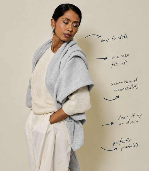 Bayside Herringbone Shawl - Light Grey