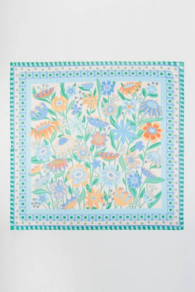 Retro Floral Print Bandana Blue