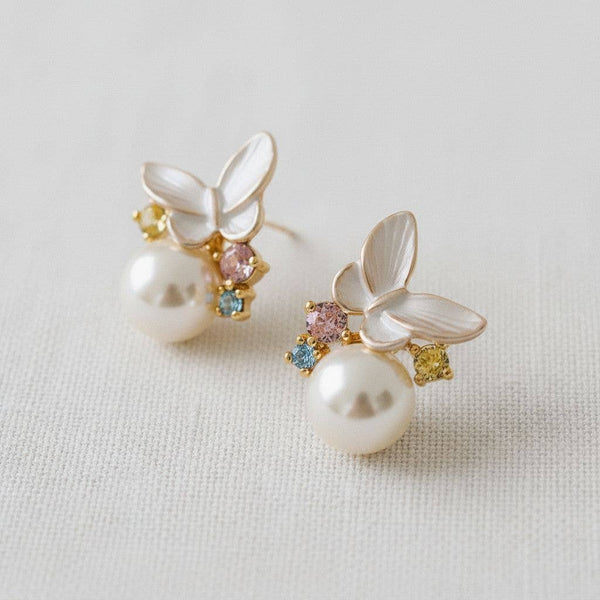 French Pearl + Butterfly Studs