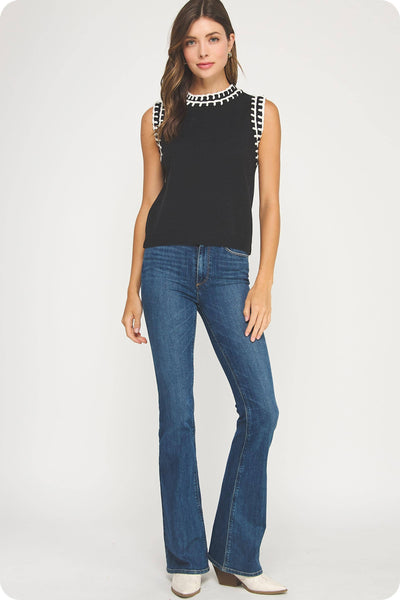 Black Contrast Stitch Tank