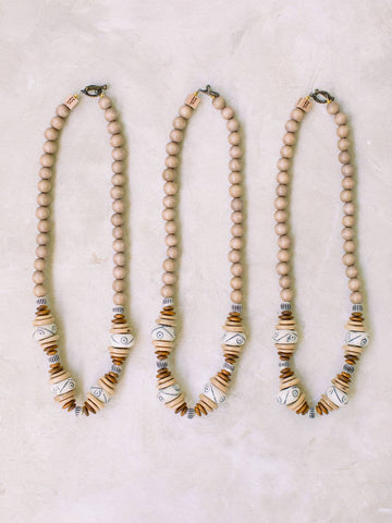 The Sloane, Tan Wood Beaded Necklace