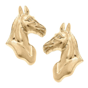 Victoria Equestrian Statement Stud Earrings in Worn Gold