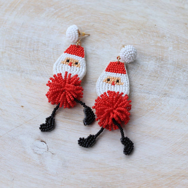 Beaded Leggy Santa Earrings